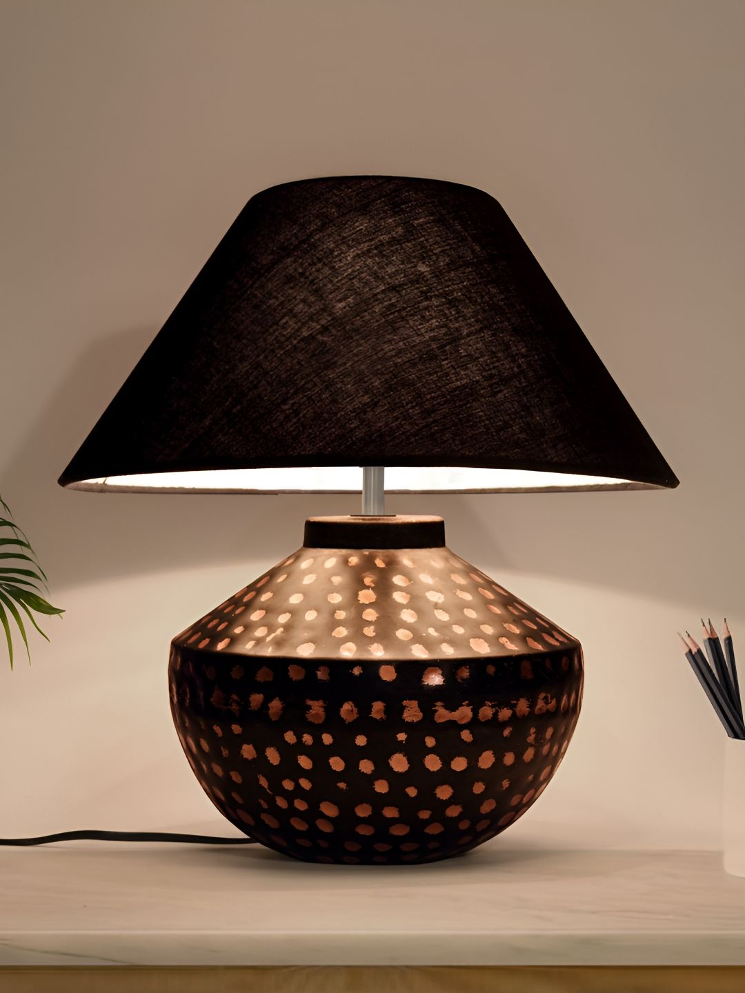Homesake Black Frusturical Shaped Metal Drum Shade Table Lamp With Bulb-picture-25