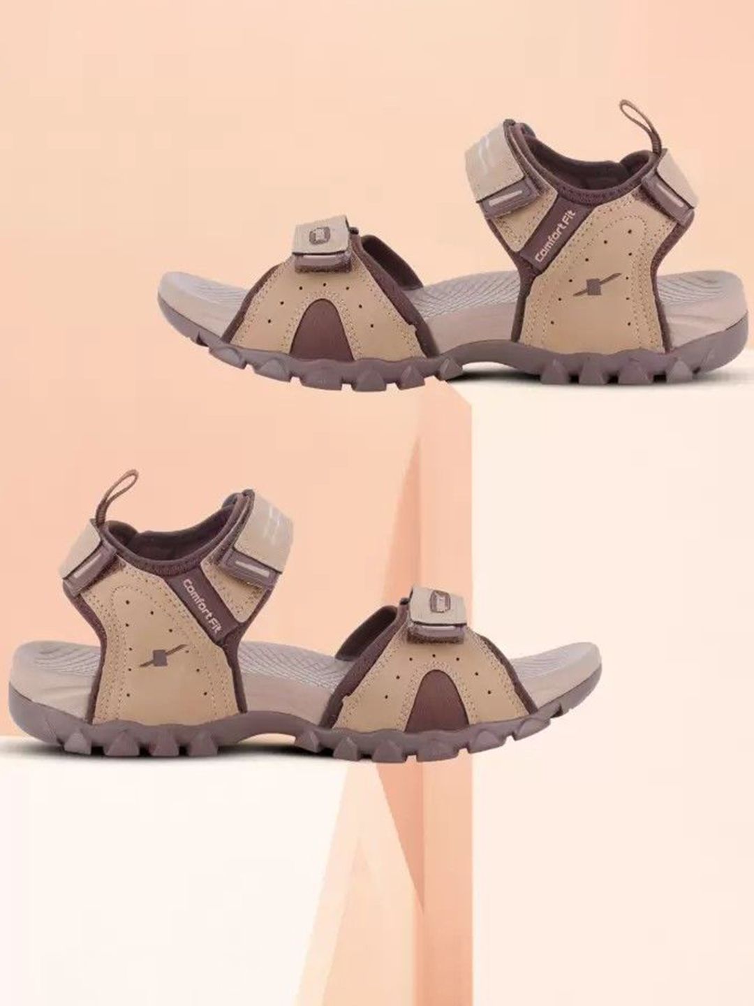 Sparx Men Camel Brown Leather Velcro Sports Sandals-image-1