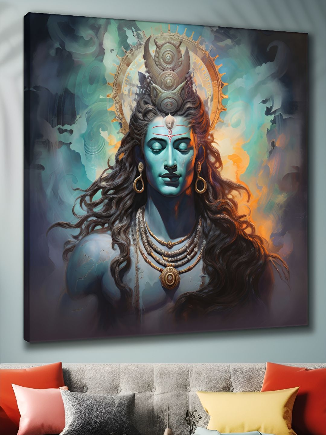 Livin'luxe Blue & Black Lord Shiva Canvas Religious Wall Painting-image-30