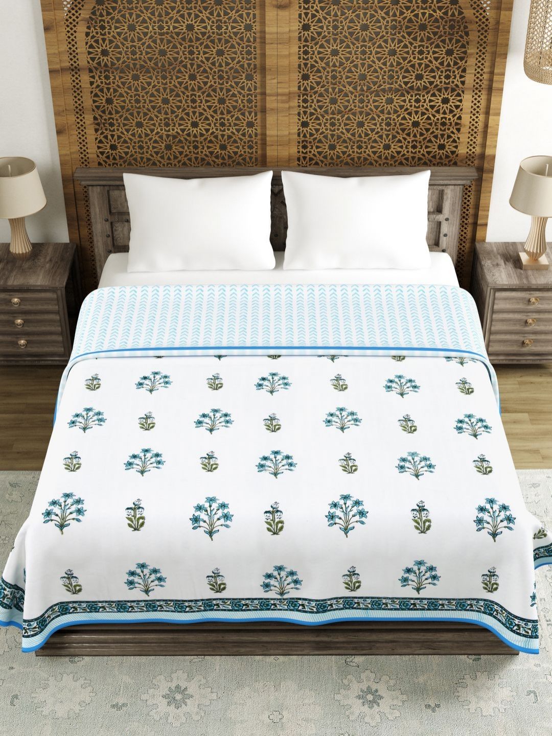 BLOCKS OF INDIA Blue & White Ethnic Motifs Printed Cotton AC Room 150 GSM Double Bed Dohar-picture-29
