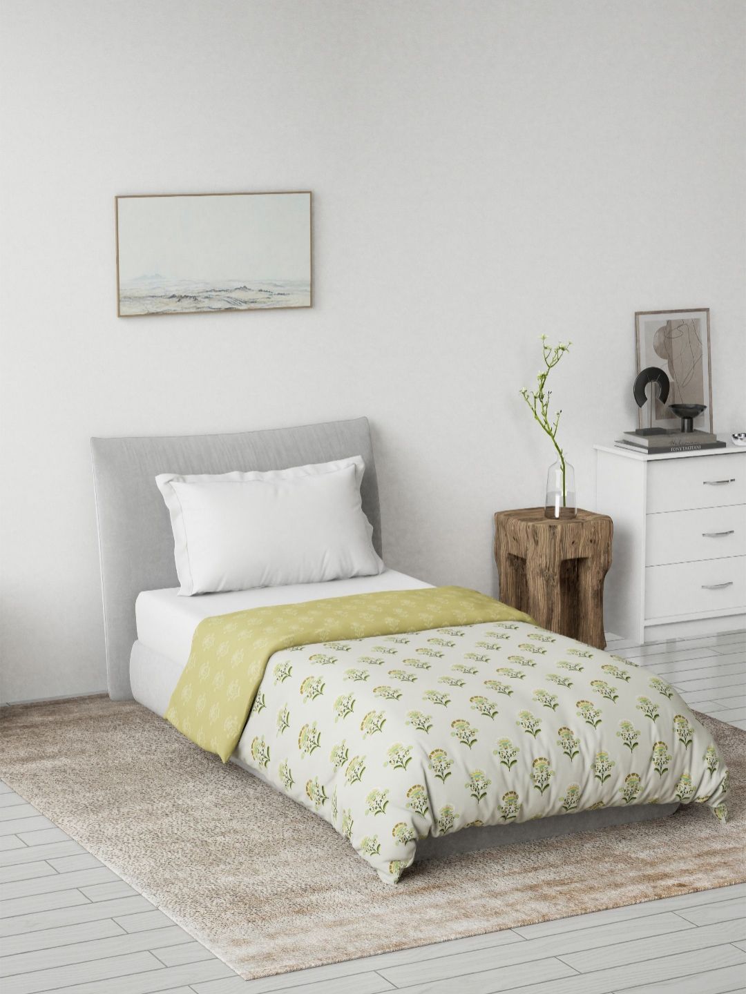 DDecor Yellow & White Floral Printed Summer Reversible Cotton 125 GSM Single Bed Dohar-image-43