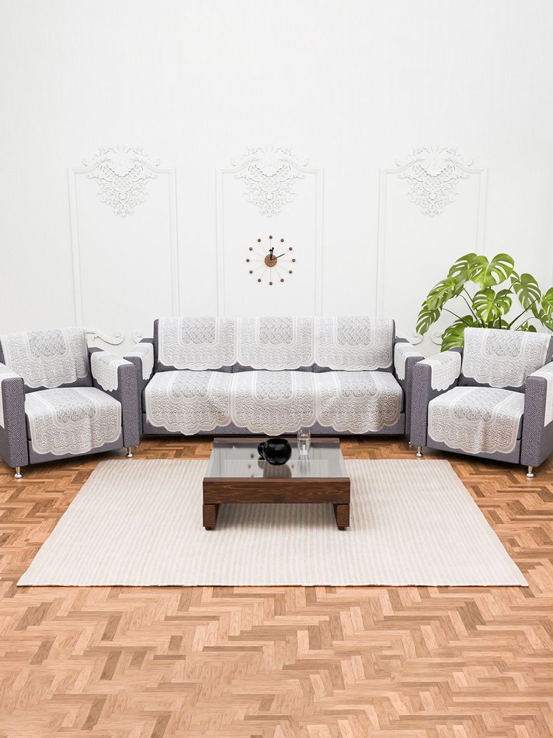 Kuber Industries White & Grey 16 Pcs Printed Cotton 5 Seater Sofa Cover With Arms-picture-39