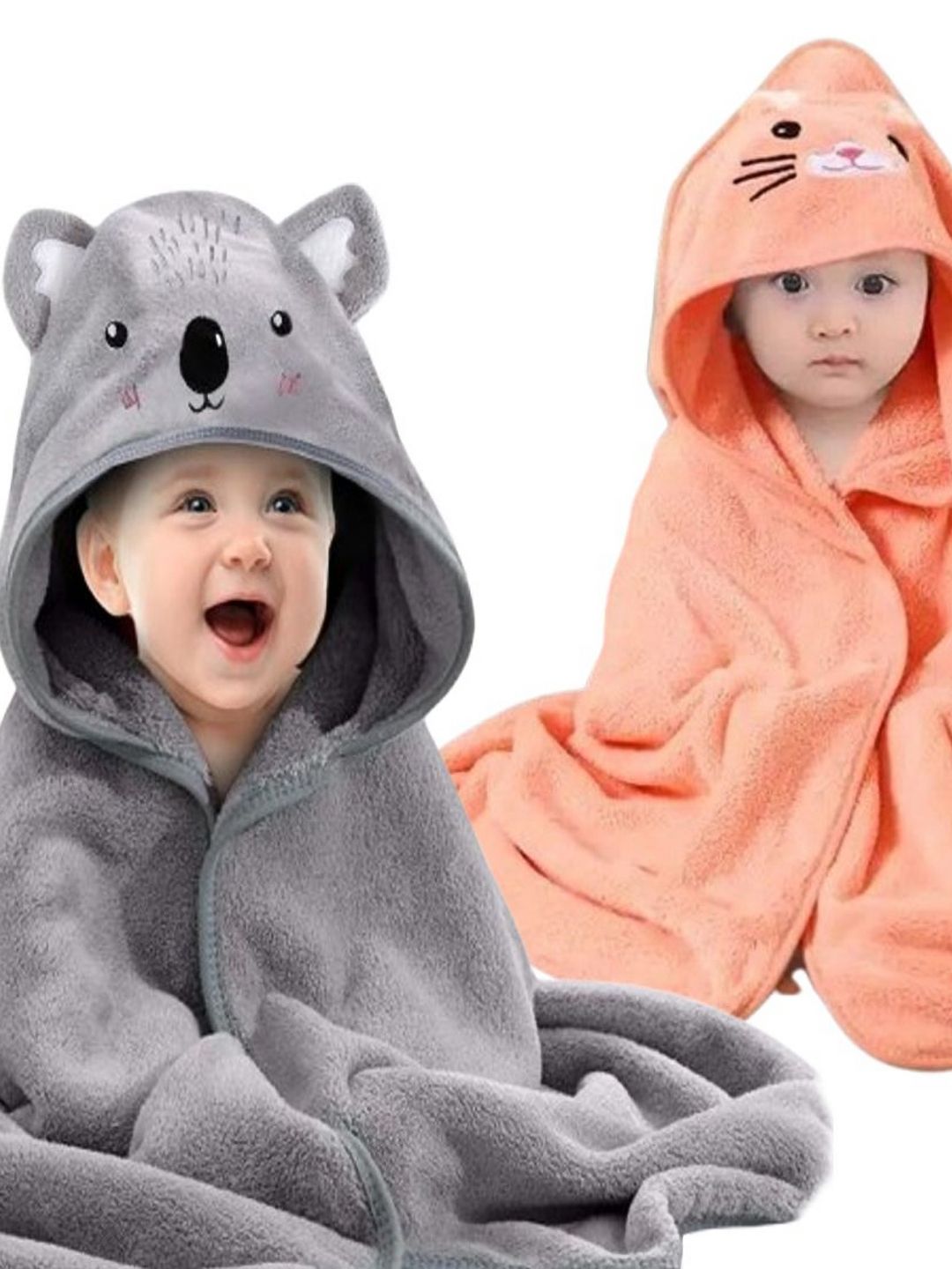 Butterthief Kids Peach 2 Pieces Printed Cotton 210 GSM Baby Bath Towel