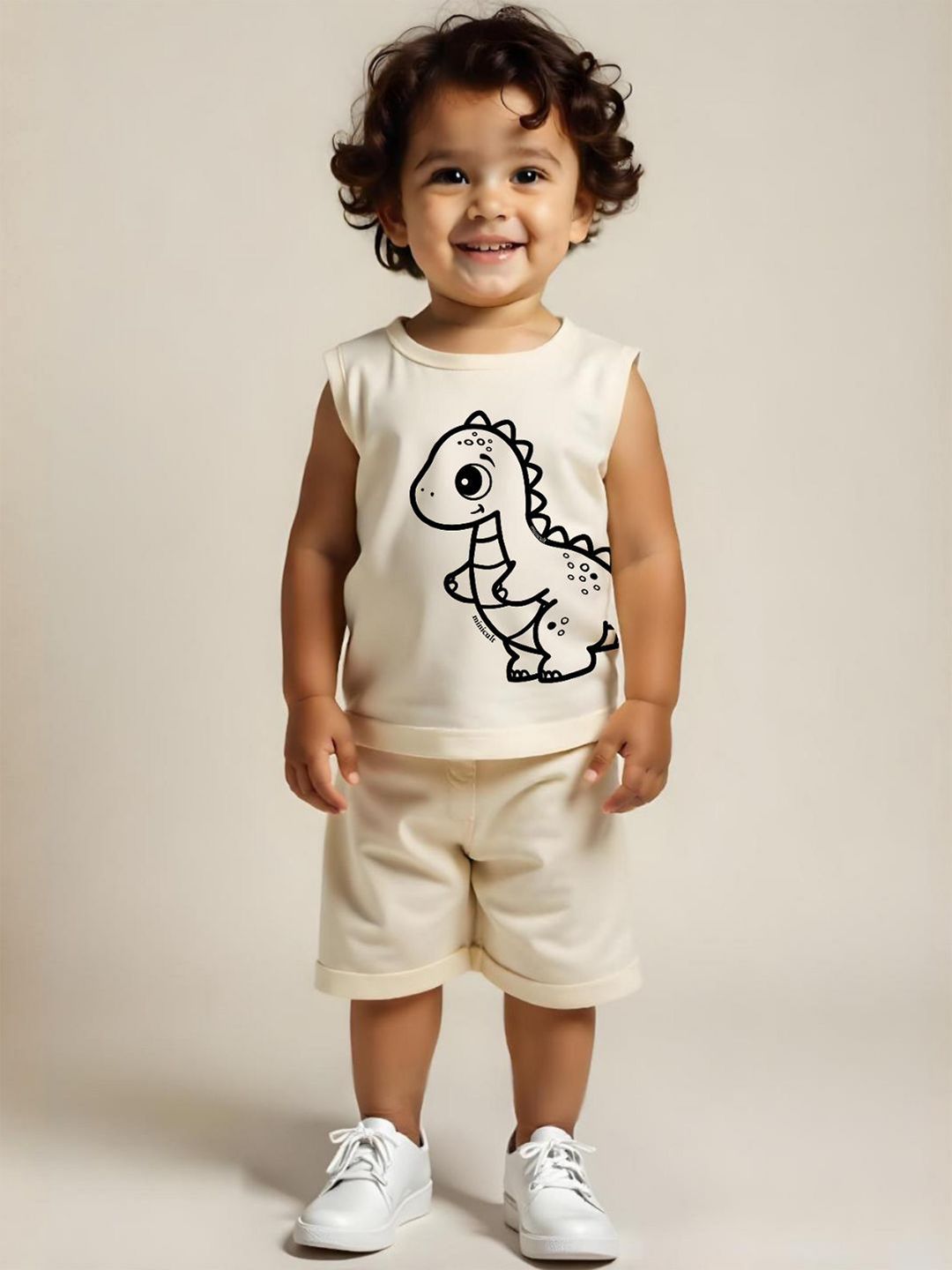 Minicult Unisex Kids Animal Printed Round Neck Sleeveless Pure Cotton T-shirt With Shorts-picture-10