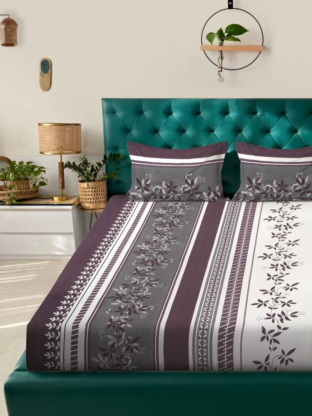 Myntra Elegant Homes Purple Floral Printed 300 TC King Bedsheet Set 2.5 m x 2.2 m-picture-25