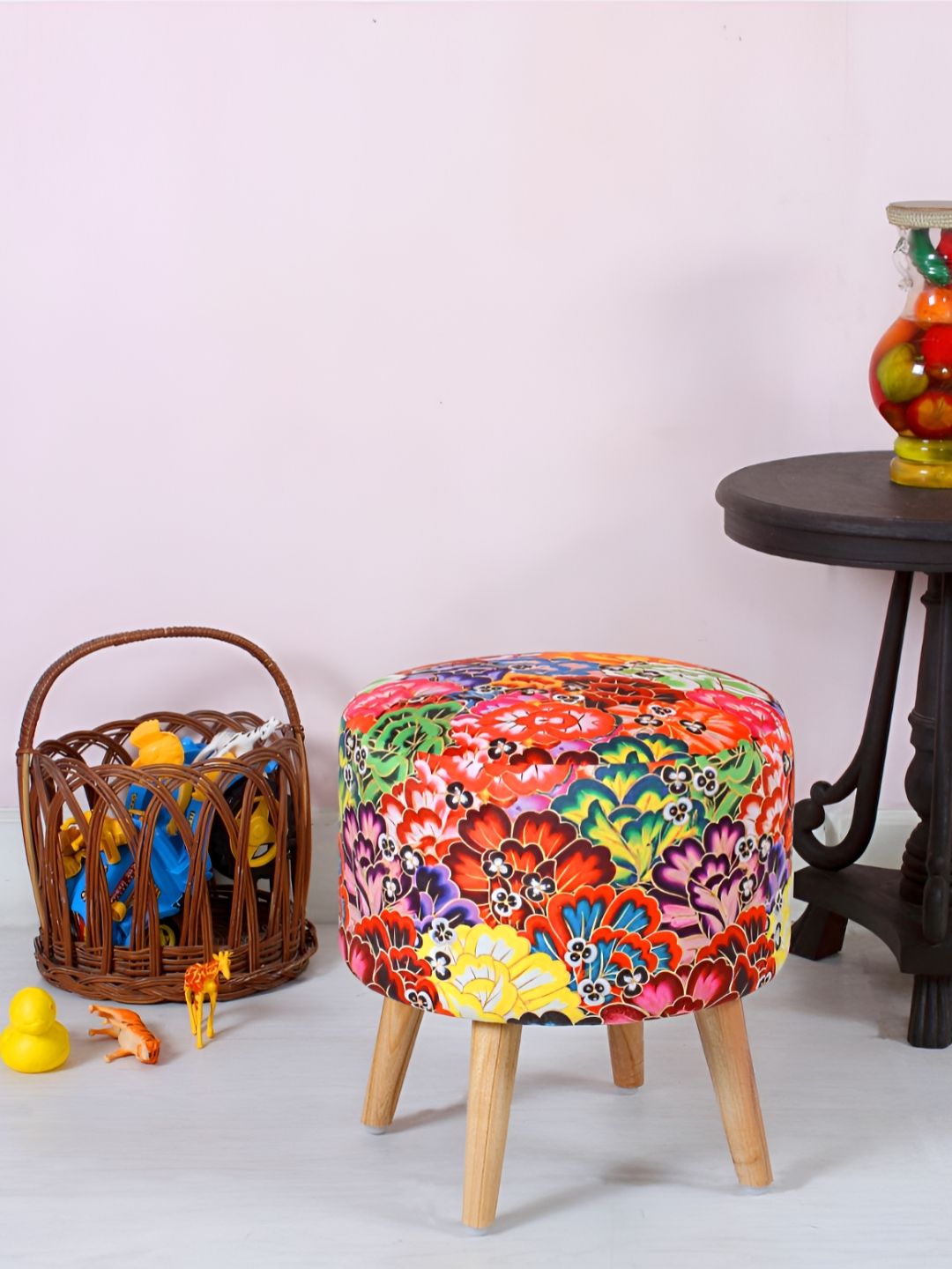 Shadowkart Blue & Red Printed Velvet Pouffes Ottoman-picture-30