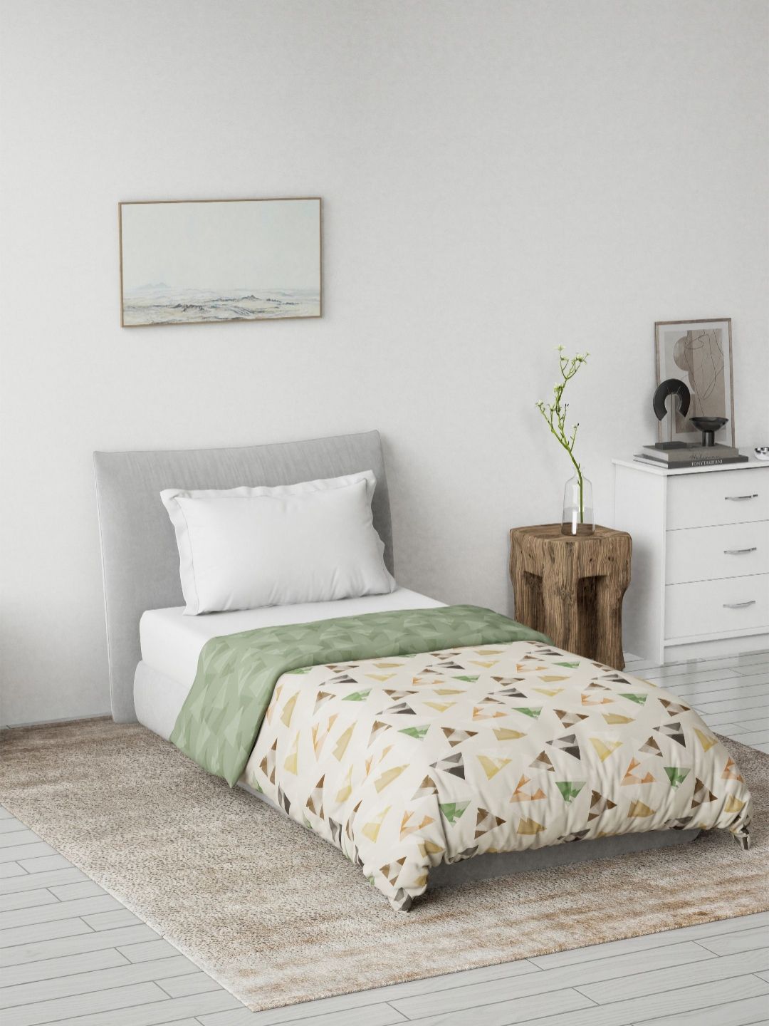 DDecor Green & White Geometric Printed Summer Reversible Cotton 125 GSM Single Bed Dohar-image-31