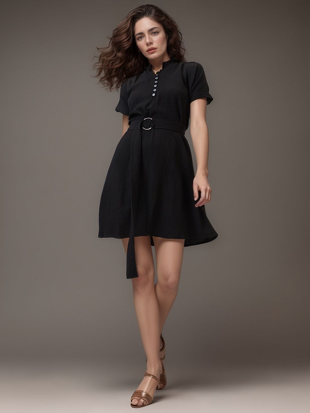 DressBerry Crepe A-Line Dress With Belted