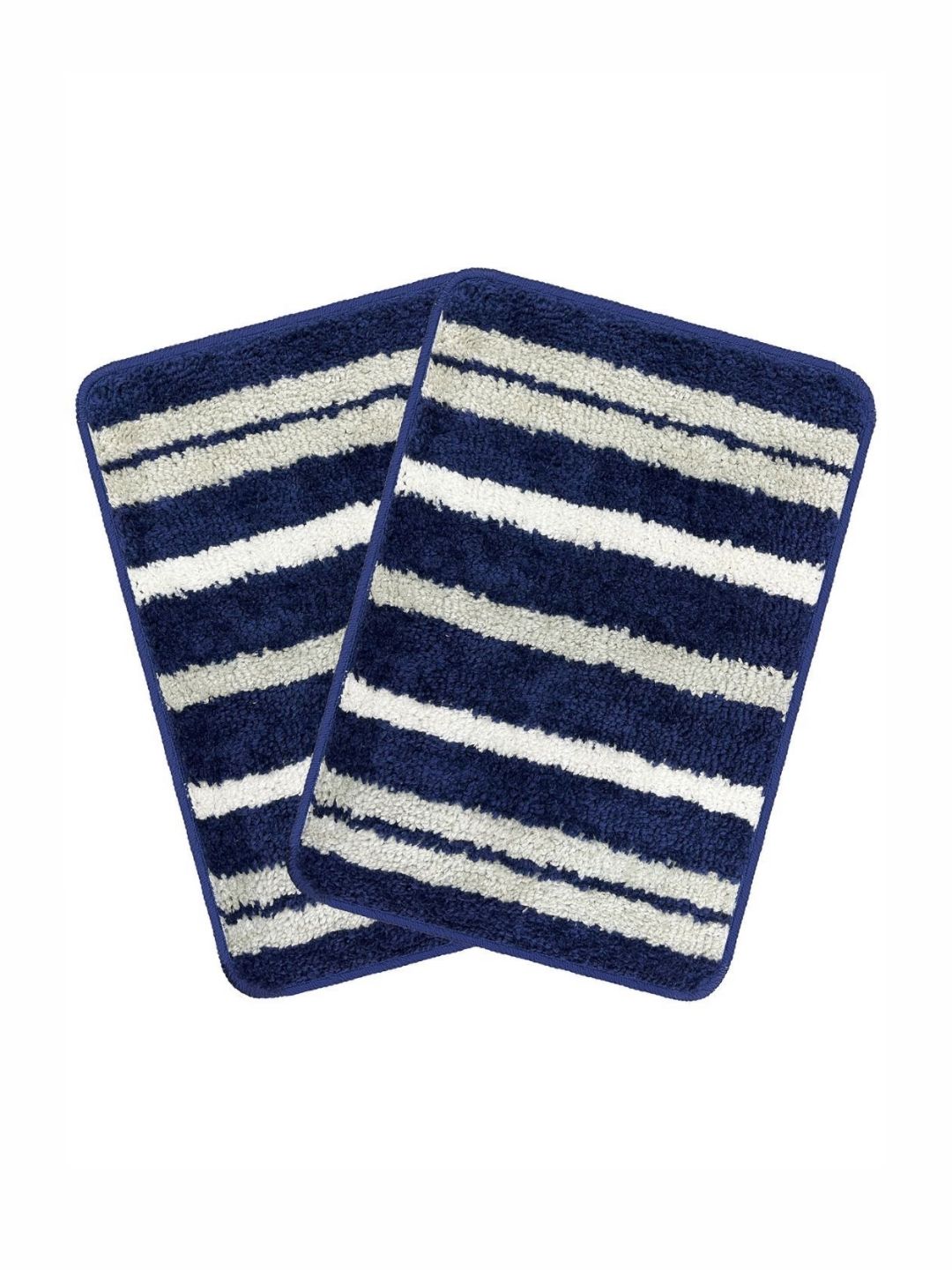 bsb home bsb home 2 Pcs Navy Blue & Beige Striped Anti Skid Doormats