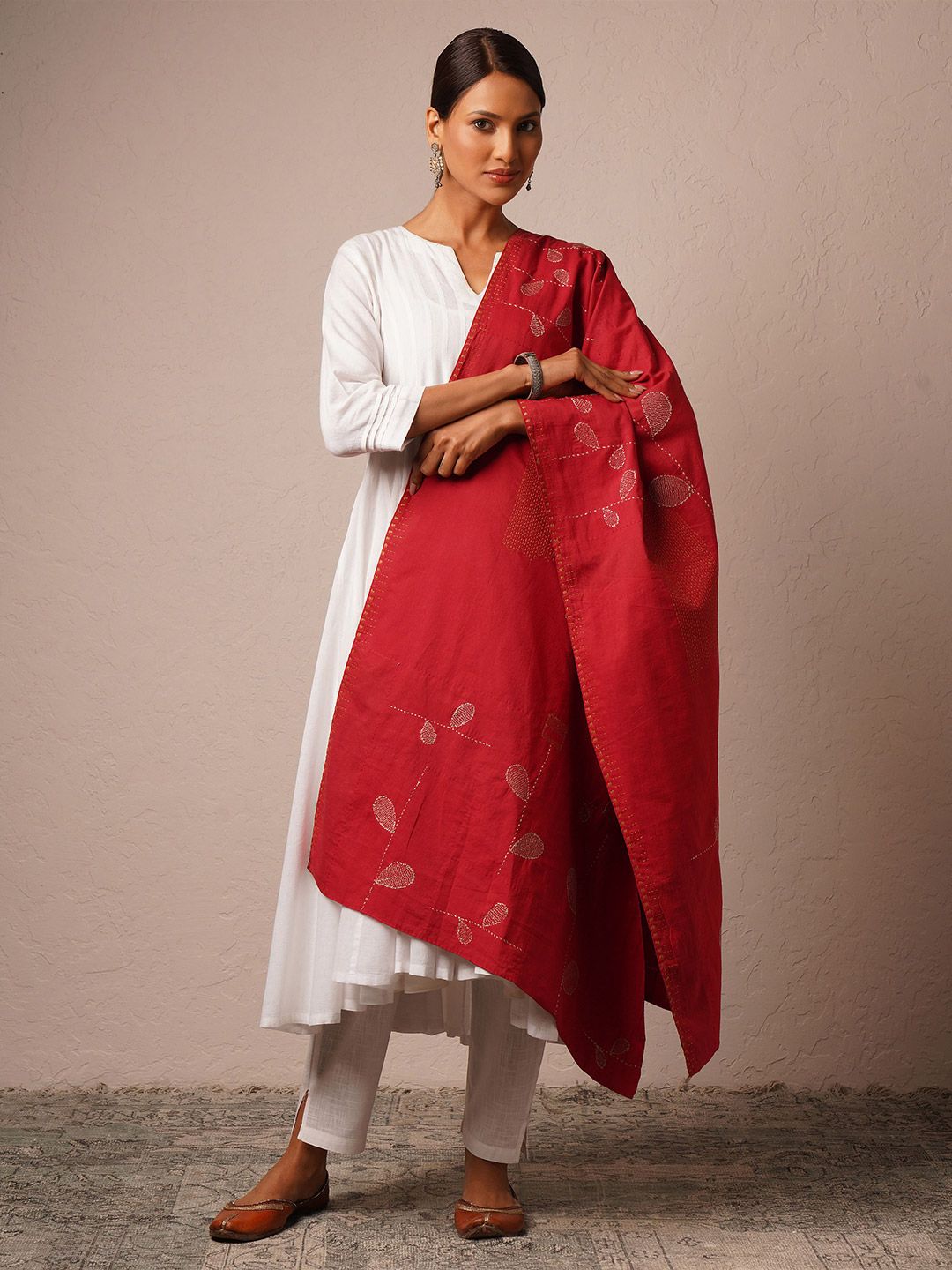 JAYPORE Geometric Embroidered Patchwork Cotton Silk Dupatta-picture-45