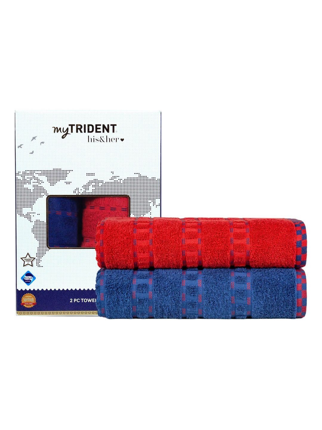 MYTRIDENT Red & Blue 2 Pieces Cotton 500 GSM Bath Towel-image-36