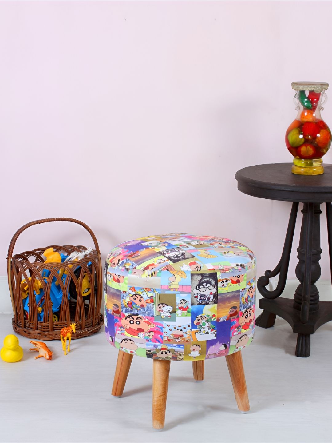 Shadowkart Blue & White Printed Wooden Pouffes Ottoman-picture-15