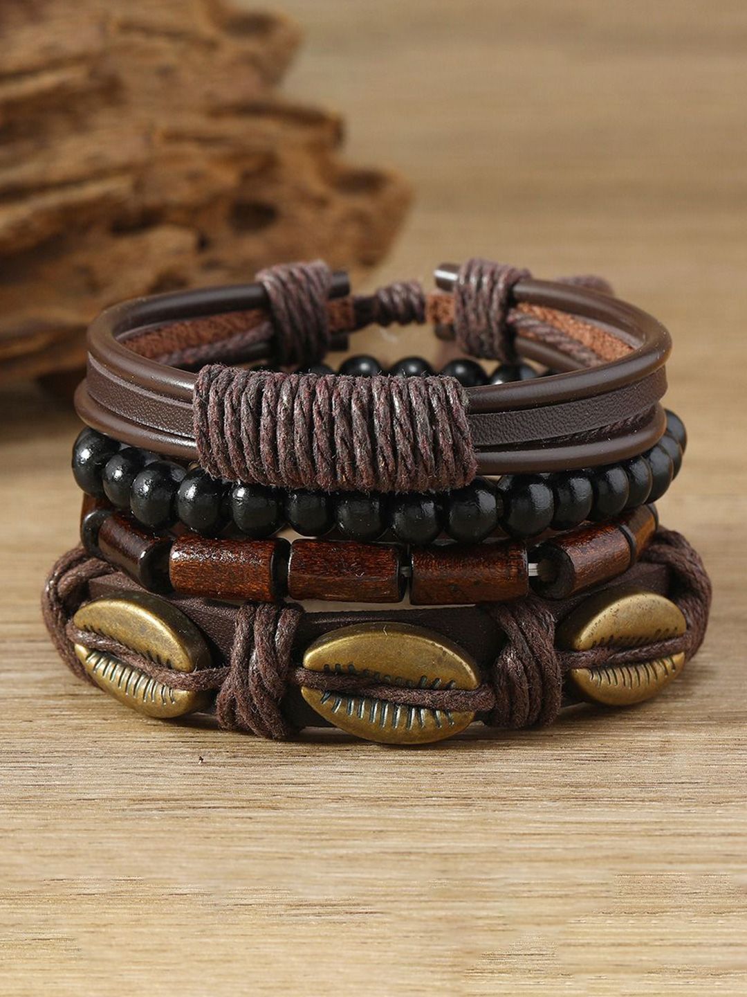 VIEN Men Set Of 4 Leather Multilayer Wraparound Bohemian Bracelet-picture-31