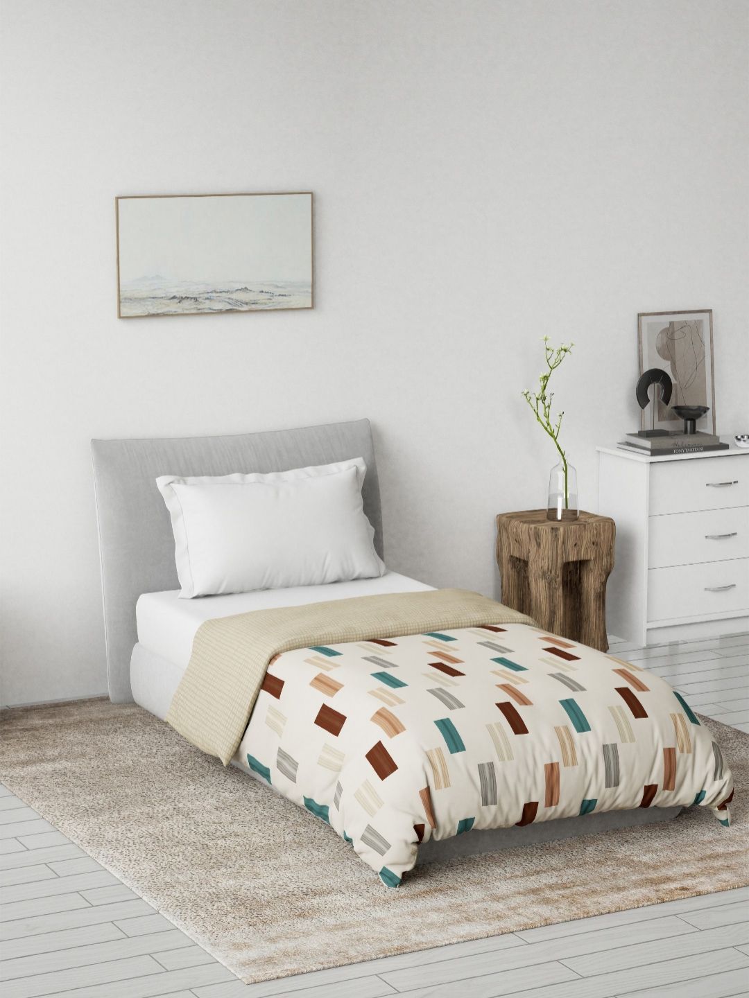 DDecor Brown & Cream Geometric Printed Summer Cotton Reversible 150 GSM Single Bed Dohar-image-18
