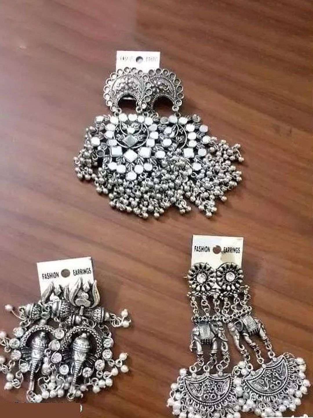 SZN Set Of 3 Oxidiseed Contemporary Shaped Oxidised Drop Earrings
