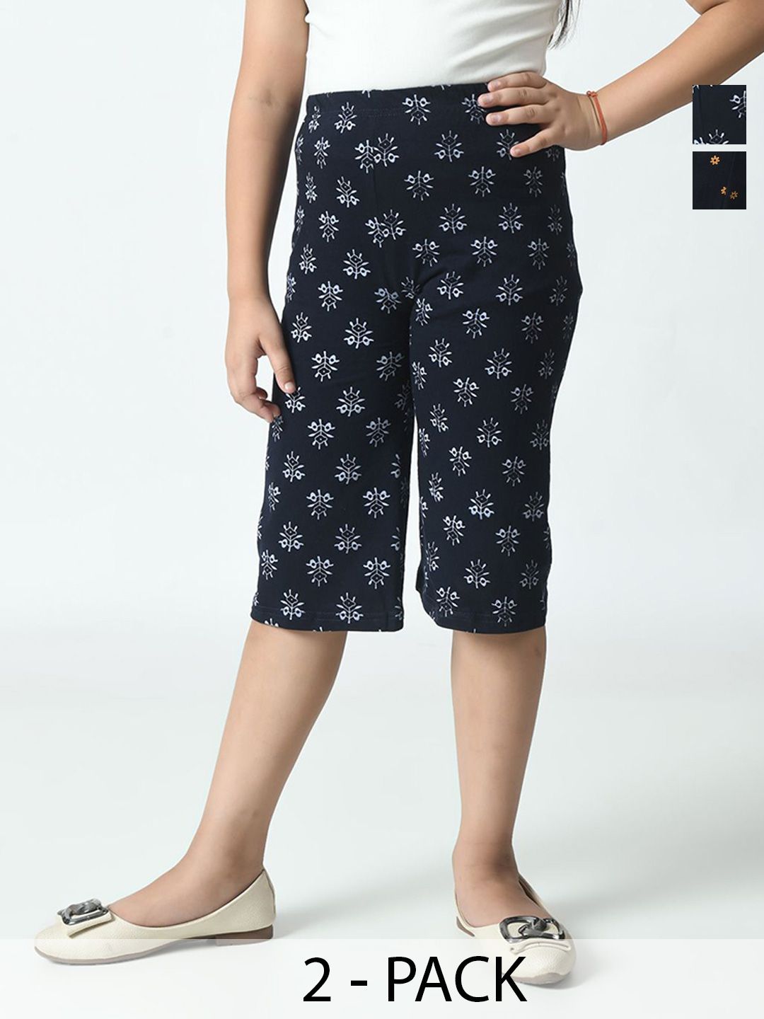 BAESD Girls Pack of 2 Printed Loose Fit Cotton Capris-picture-47