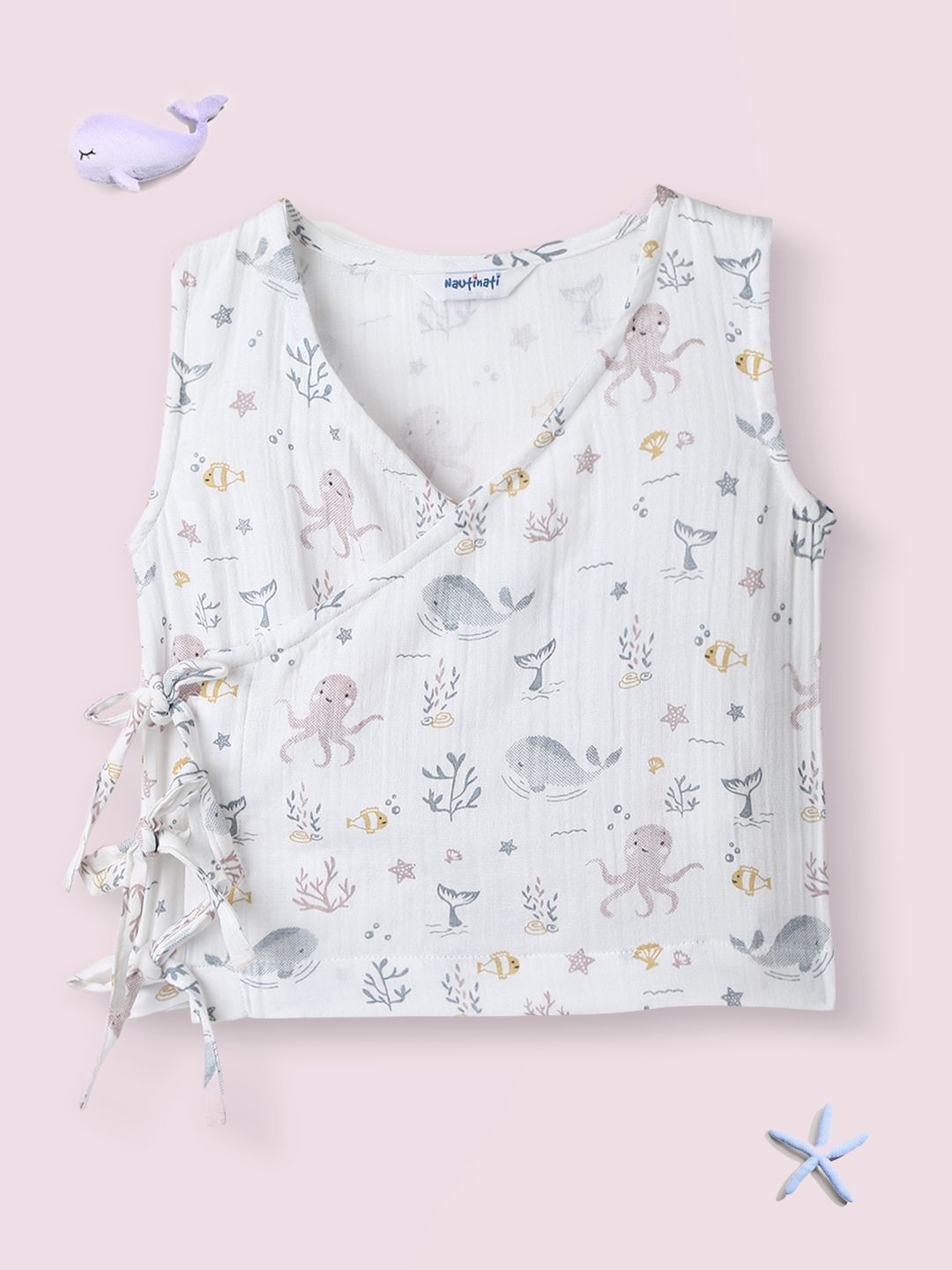 Nauti Nati Boys Cotton Animal Printed V-neck Sleeveless Jhabla