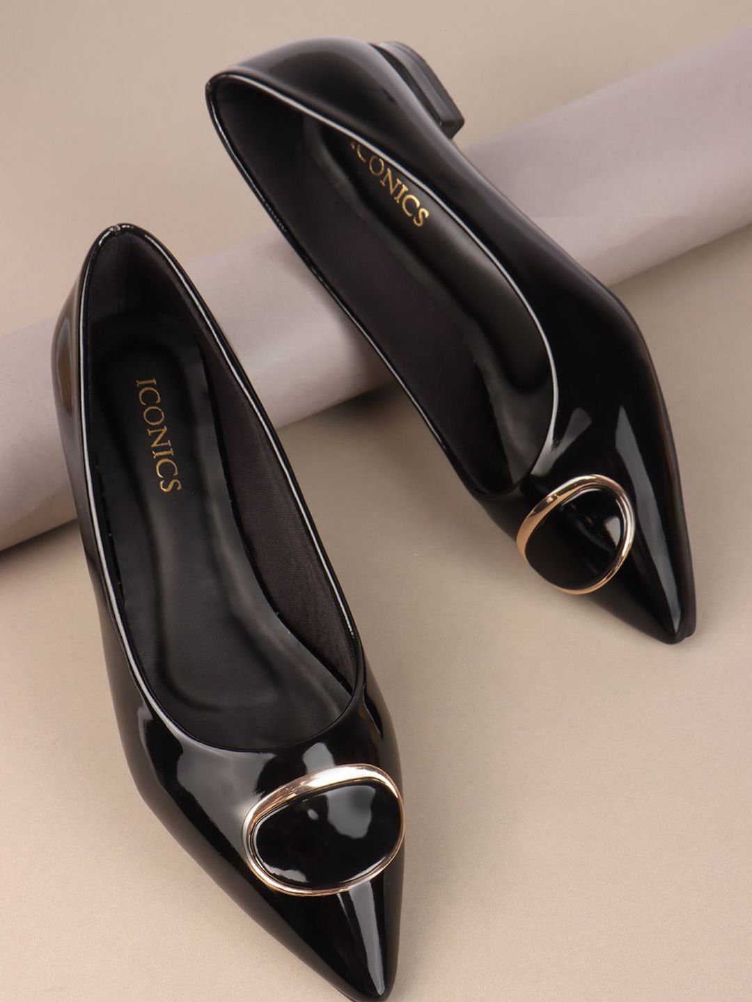 ICONICS Woman Solid Block Heels Pumps With Western - Embellished-image-20