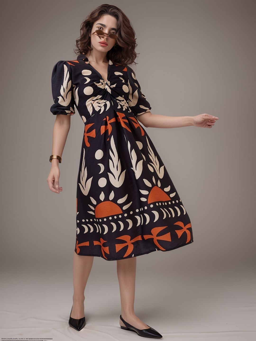 Women's Black Crepe A-Line Dress main image 0