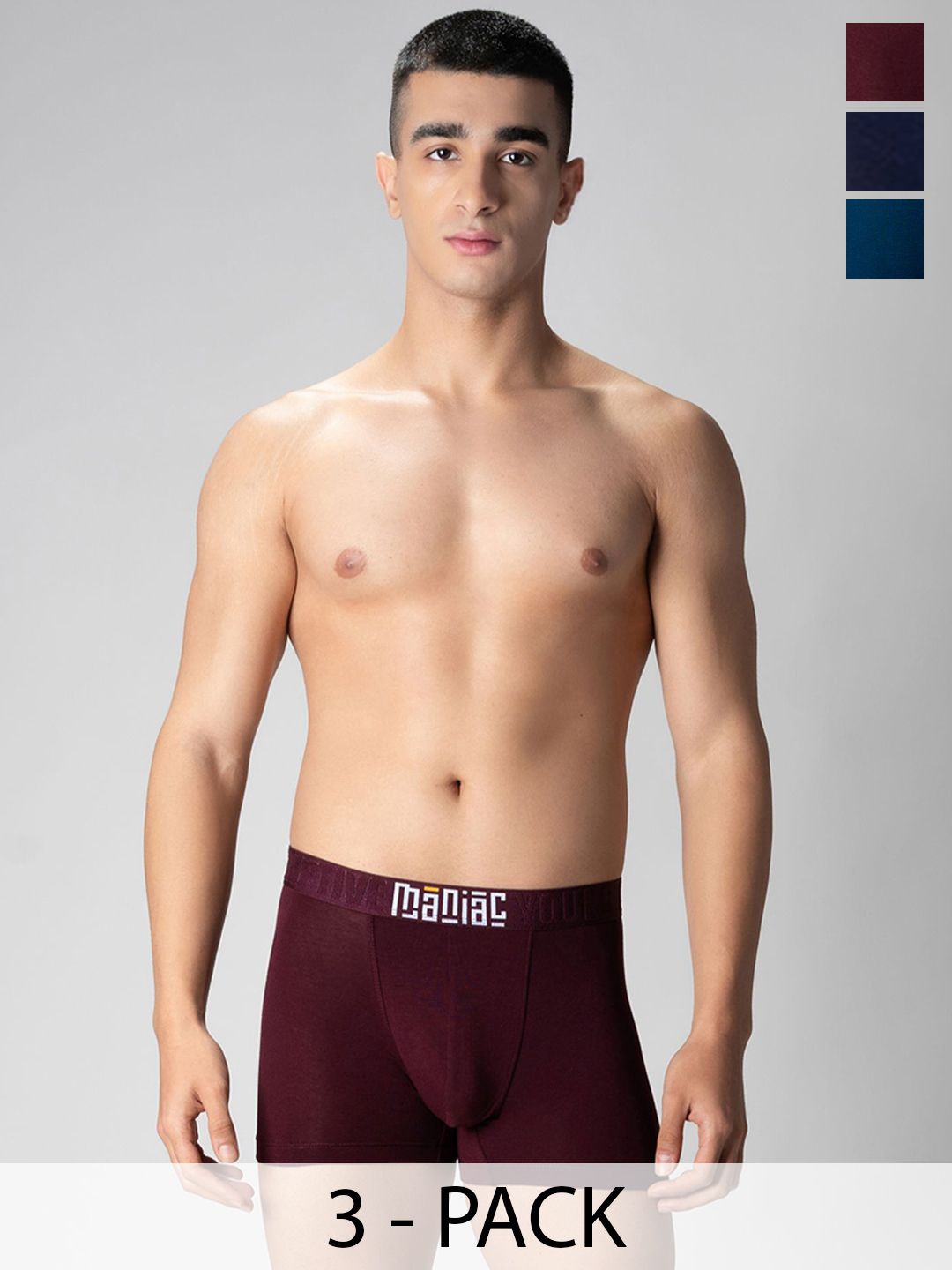 Maniac Men Pack Of 3 Mid Rise Shorts Trunks MN25-3PCK-MODAL-TRUNKS-BRGD_NVY_PTRL-S-picture-52