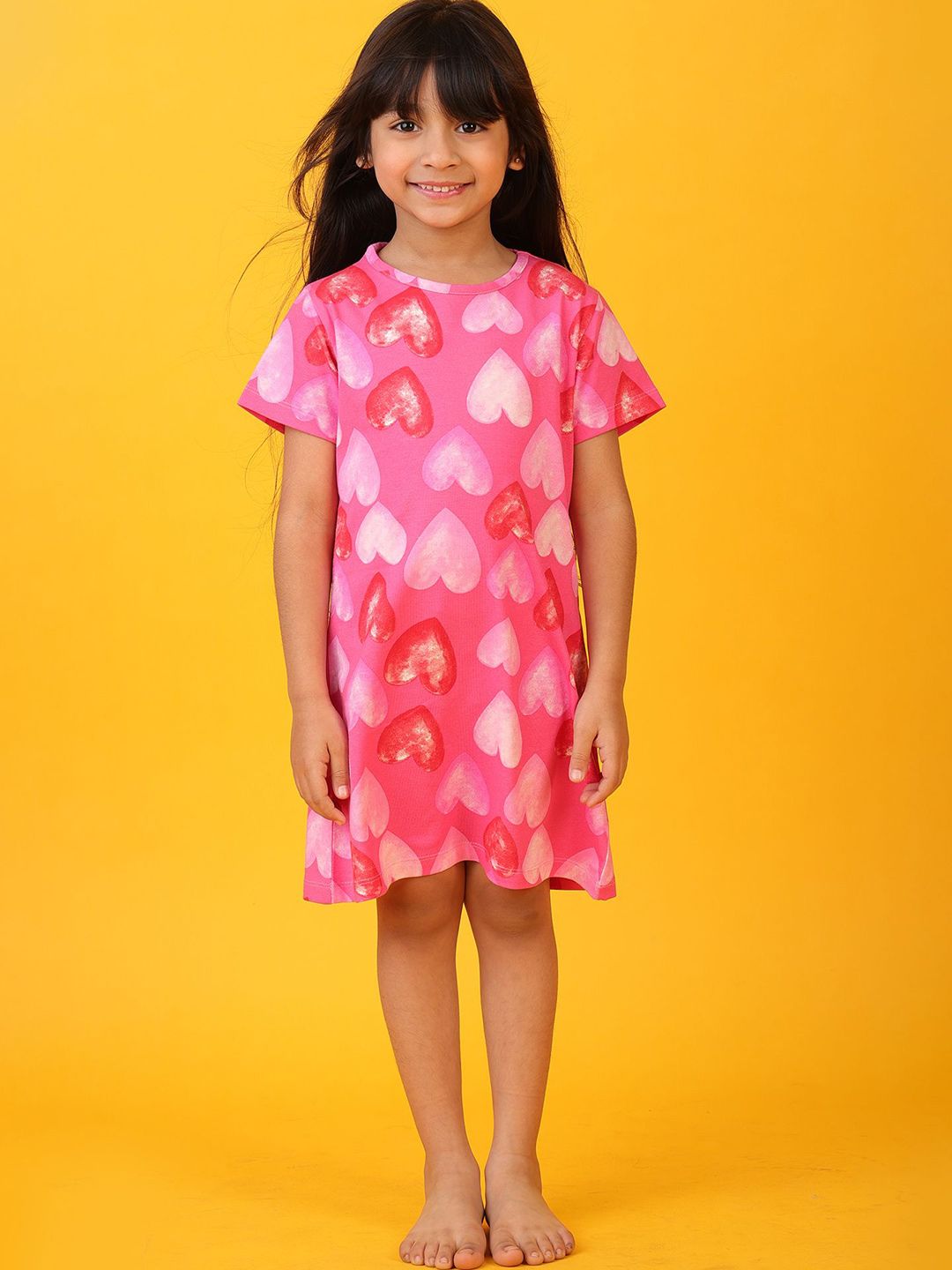 Anthrilo Girls Pure Cotton Pretty Pink Heart Nightdress-image-26