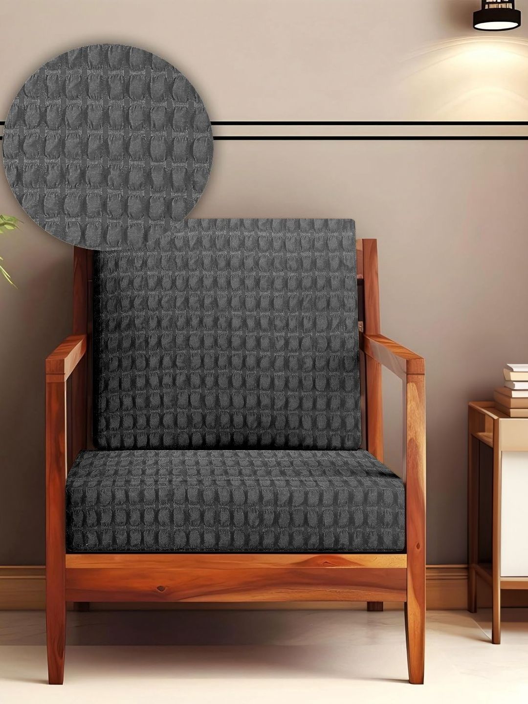 Cortina Grey Self Design Bubble Stretchable Sofa Slipcover-picture-13