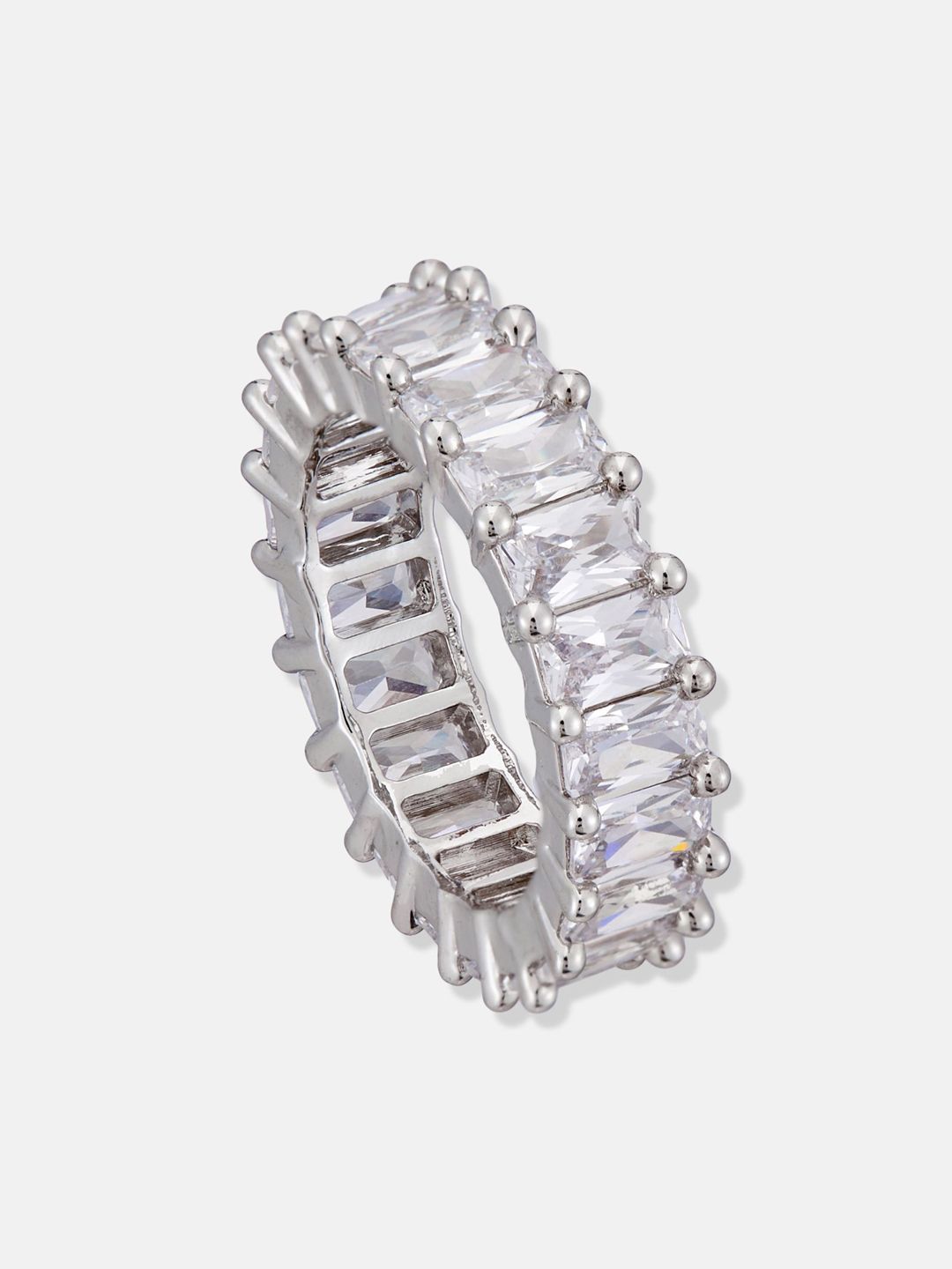 ATIBELLE Silver Plated Cubic Zirconia Studded Band Finger Ring