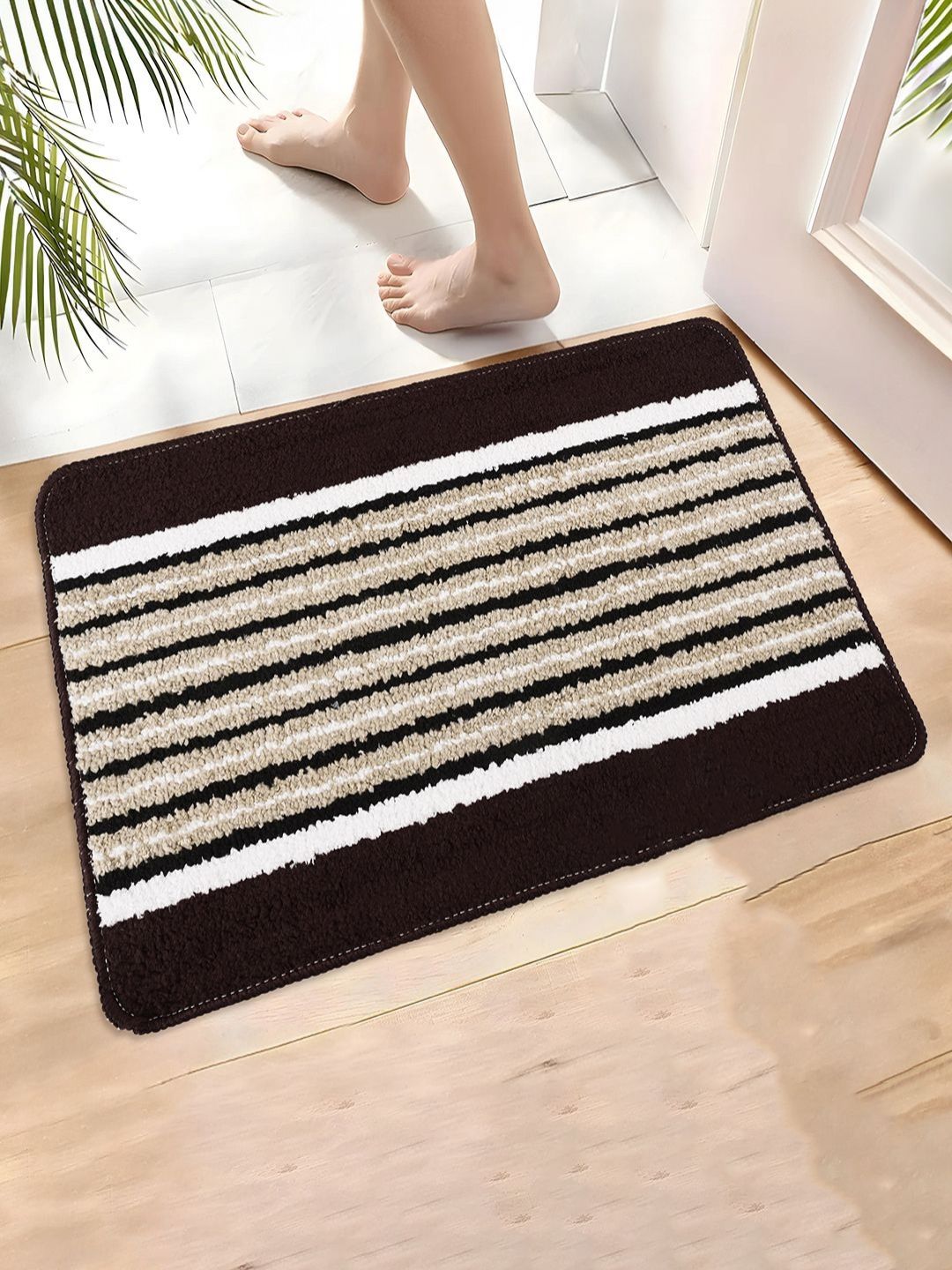 Aura Brown & White Striped Anti-Skid Door Mats-image-23