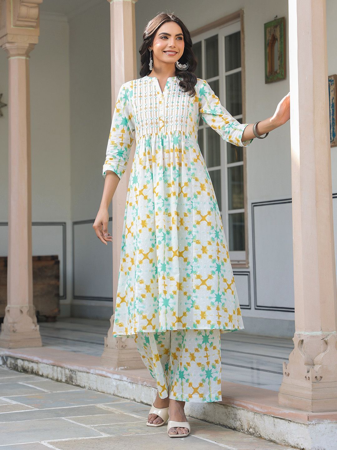Janasya Women Printed Regular Thread Work Pure Cotton Kurta with Trousers-image-14