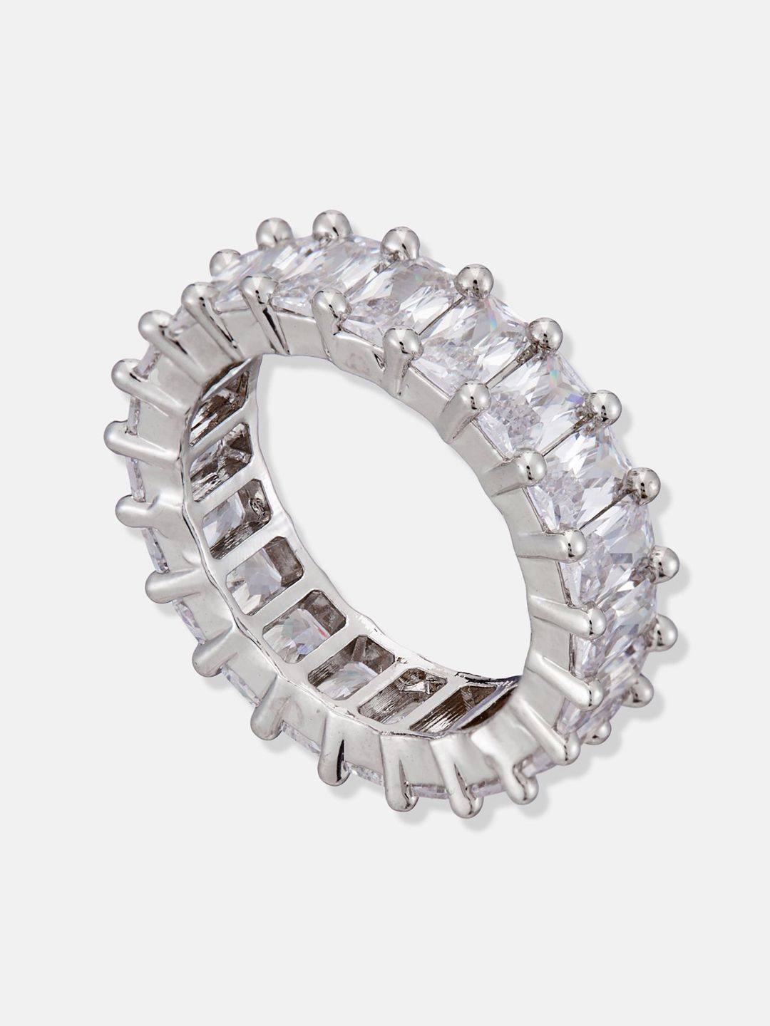 ATIBELLE Silver Plated Cubic Zirconia Studded Band Finger Ring