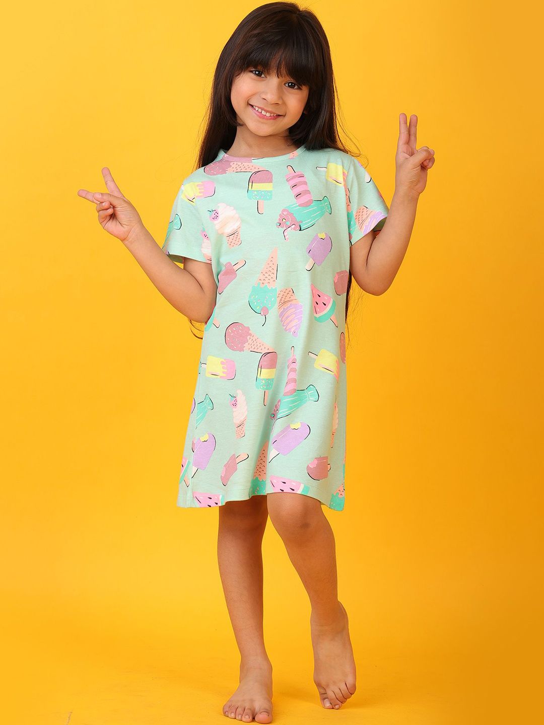 Anthrilo Girls Pure Cotton Printed Nightdress-image-48