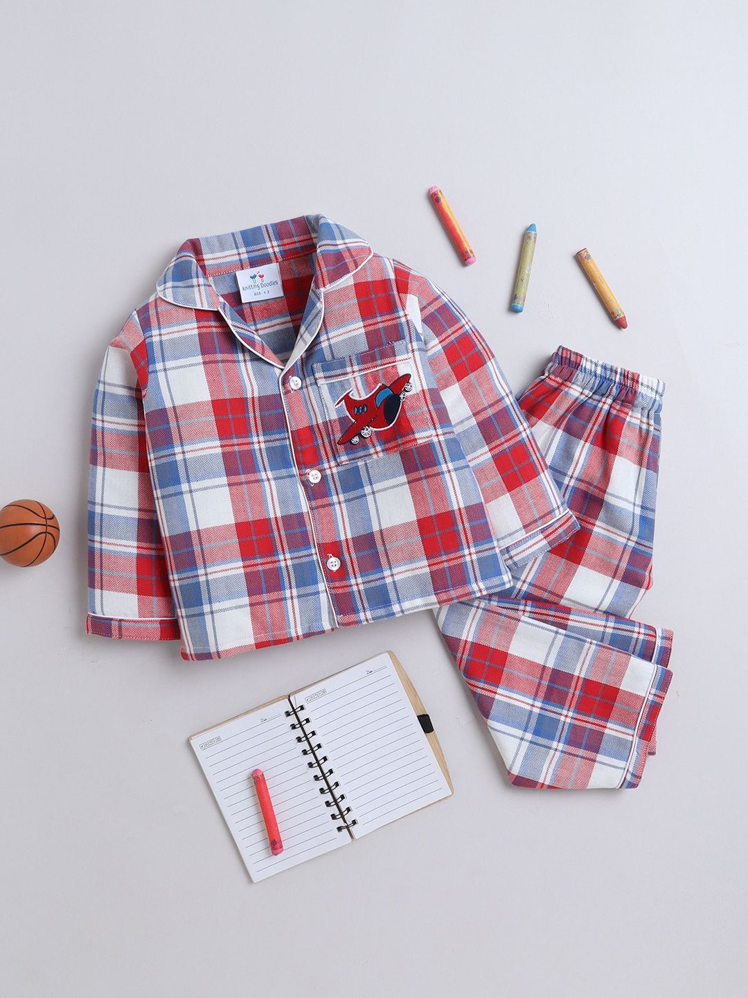 Knitting Doodles Unisex Kids Checked Night suit-picture-38