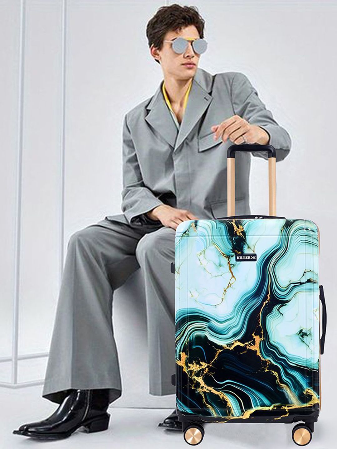 Luggero Printed Hard-Sided Cabin Trolley Suitcase-image-38