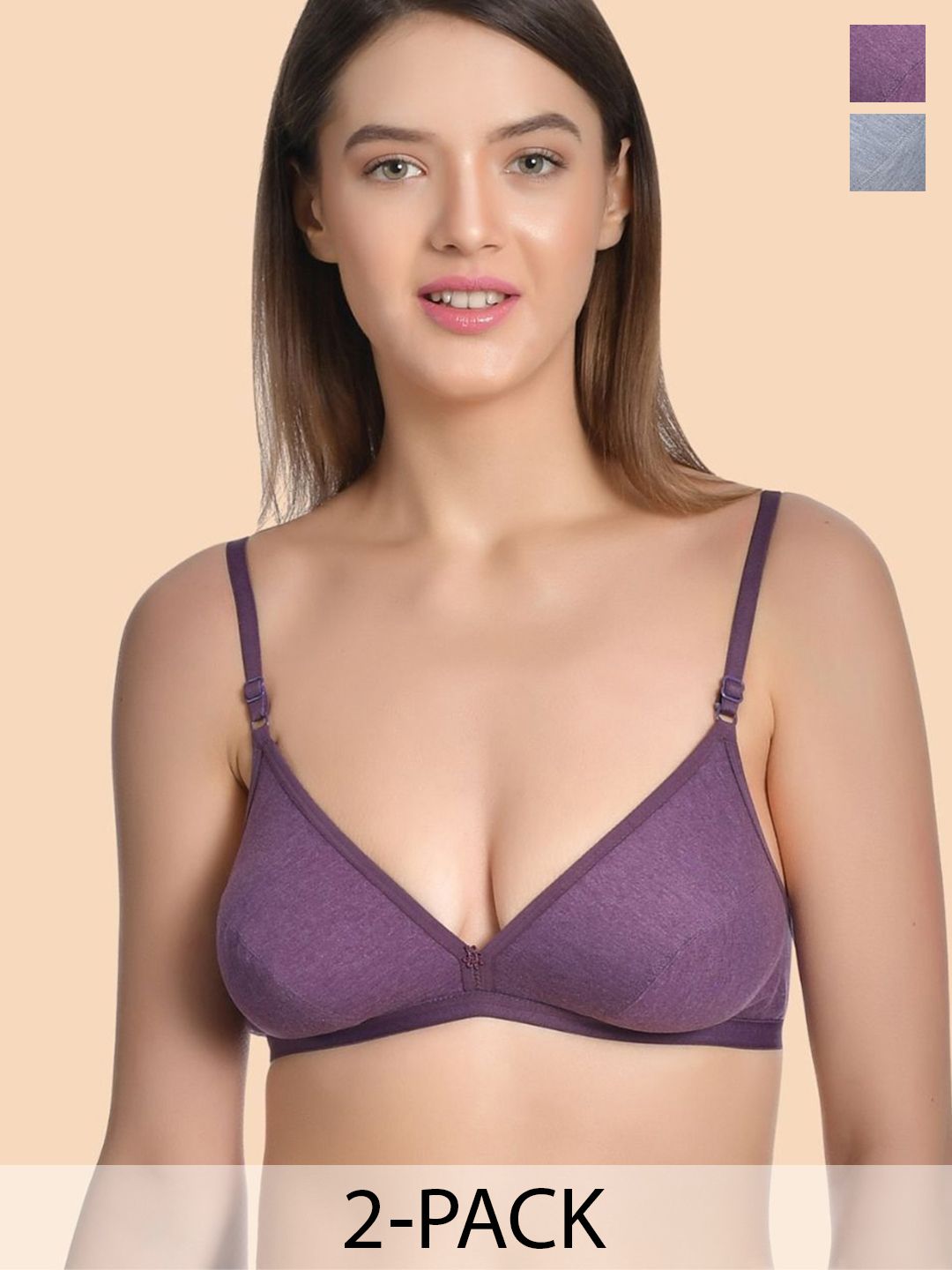 Aimly Women Pack of 2 Medium Coverage Non-Padded Non-Wired Cotton Bra