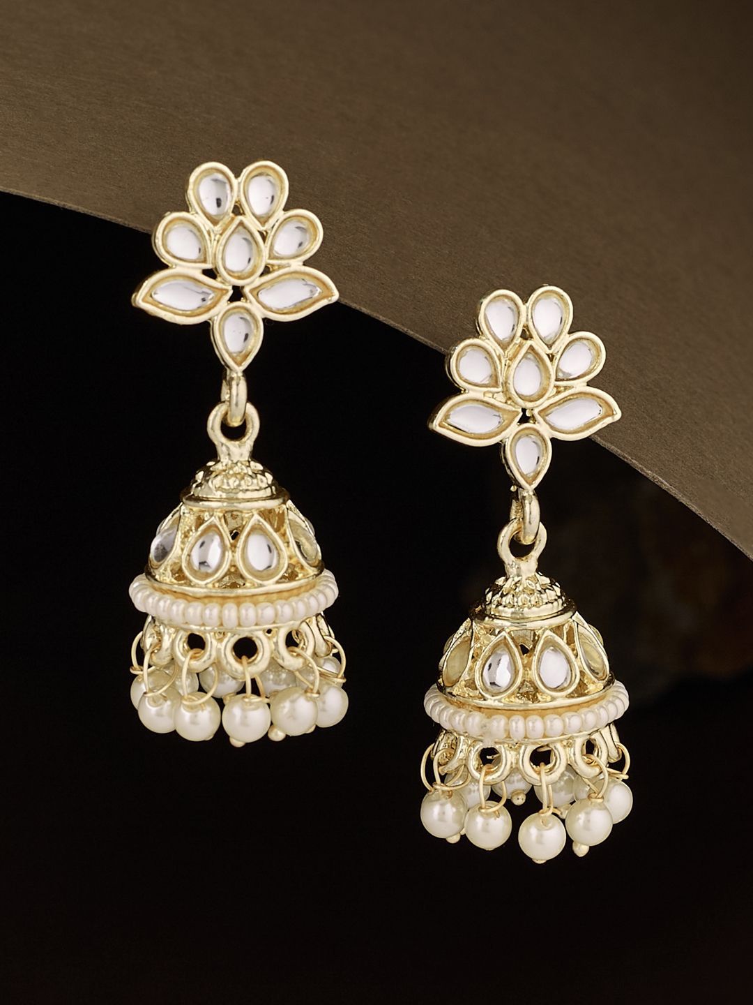 ATIBELLE Gold-Plated Dome-Shaped Kundan Jhumkas-picture-12