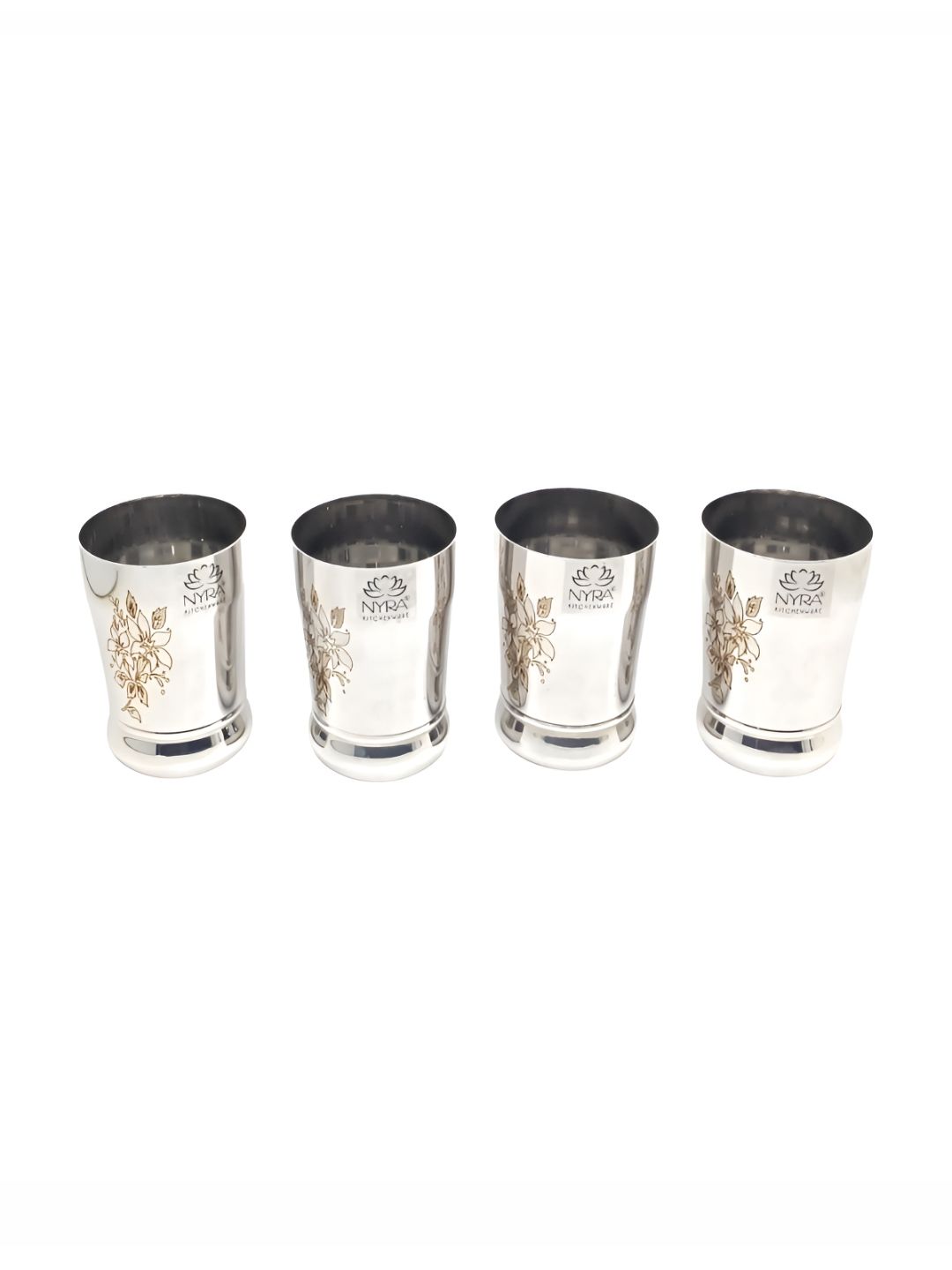 Nyra Kitchenware Silver-Toned & Brown 4 Pieces Printed Stainless Steel Water Glasses 350ml-image-30
