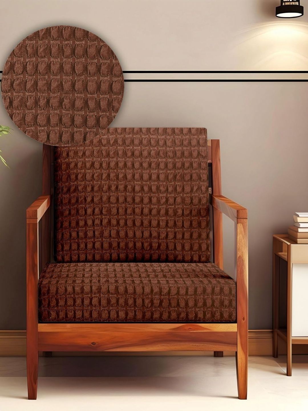 Cortina Brown Self Design Bubble Stretchable Sofa Slipcover-picture-40