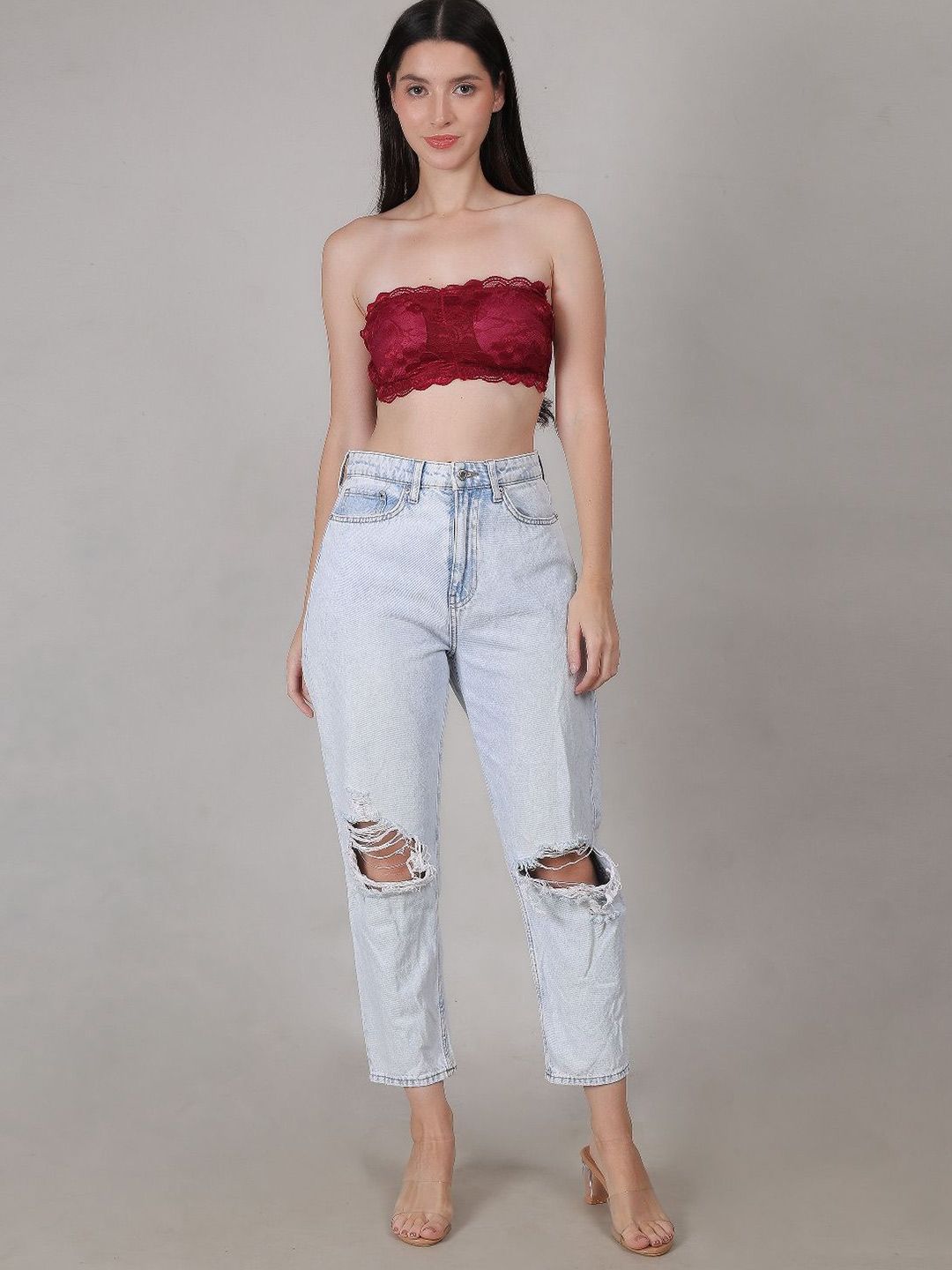 Fabme Floral Bandeau Medium Coverage Styled Back Bra-picture-18