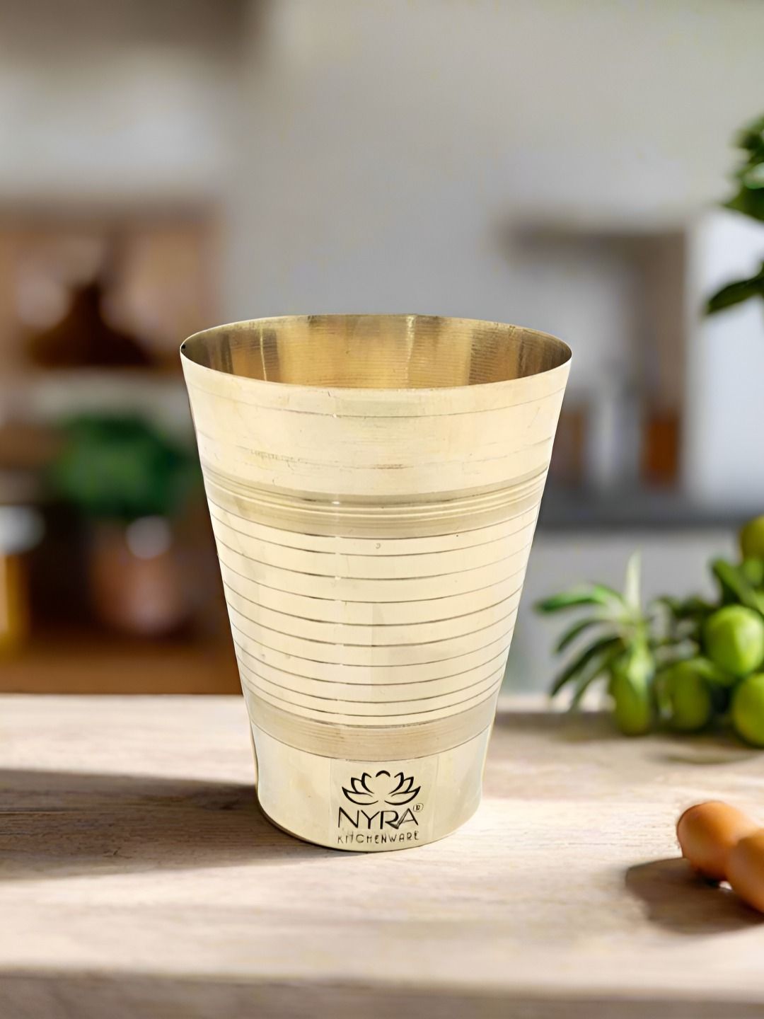 Nyra Kitchenware Gold Toned Striped Pure Brass Water Glass-400 ml-image-42