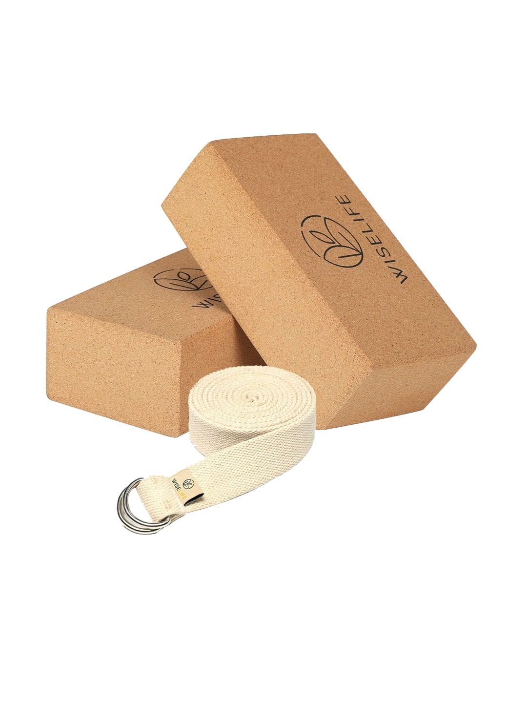 WiseLife Unisex Cork Yoga Block Yoga Brick Combo High Density Premium Cork Block With Belt-picture-41