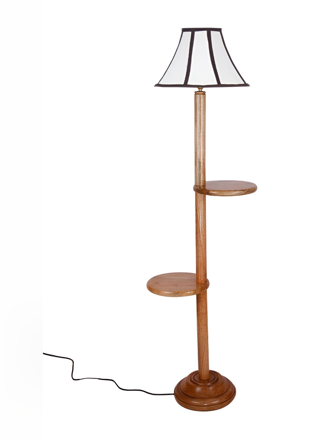 Devansh Brown & White Textured Cotton Conical Wooden Floor Lamp