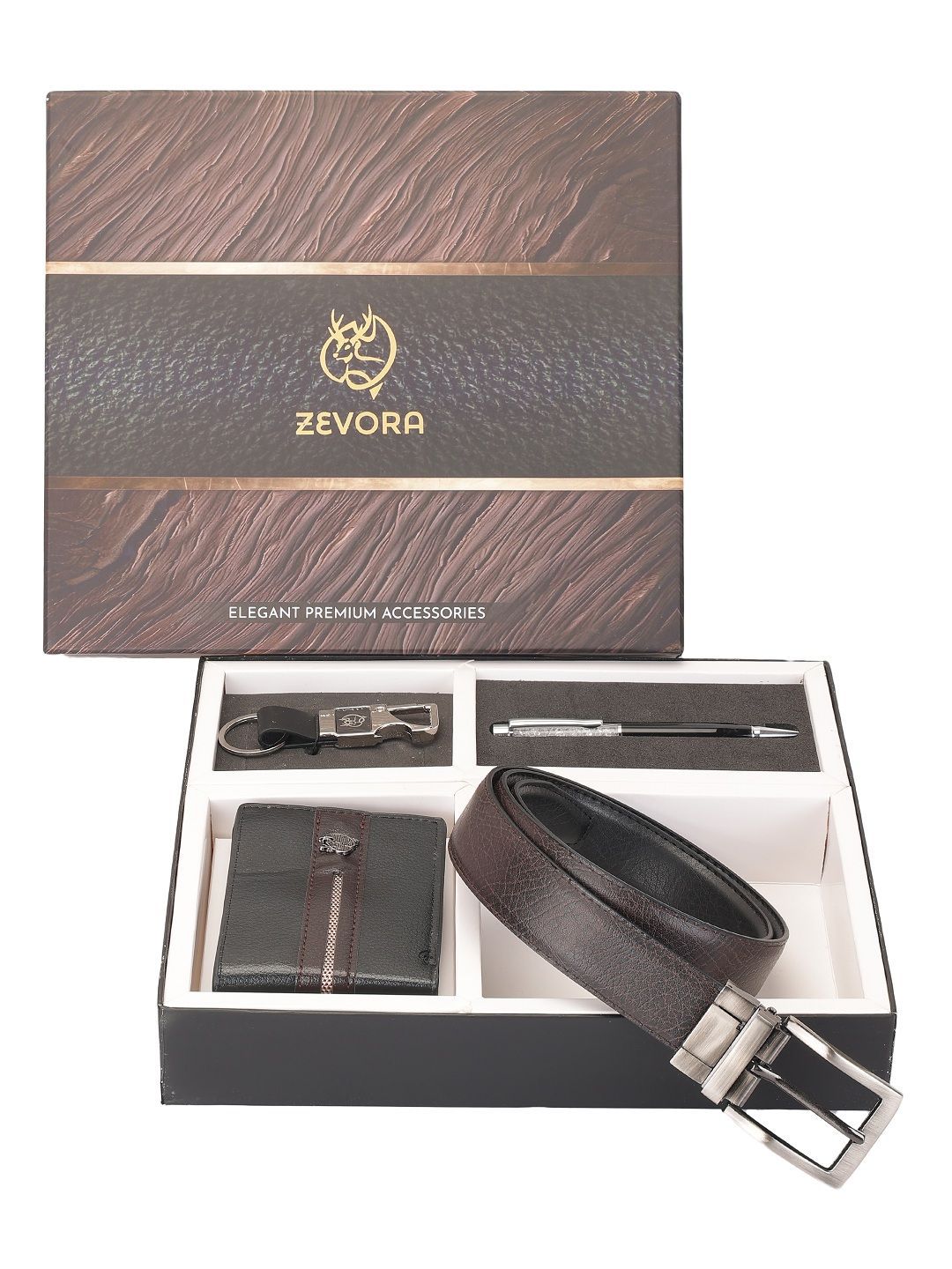 ZEVORA Men Reversiable Brown & Black Belt With Wallet, Keychain and Pen Gift Set-picture-39