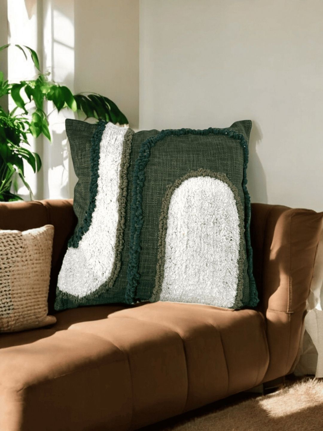 LUSHLYF White & Green Set of 5 Quirky Square Cushion Covers-picture-26