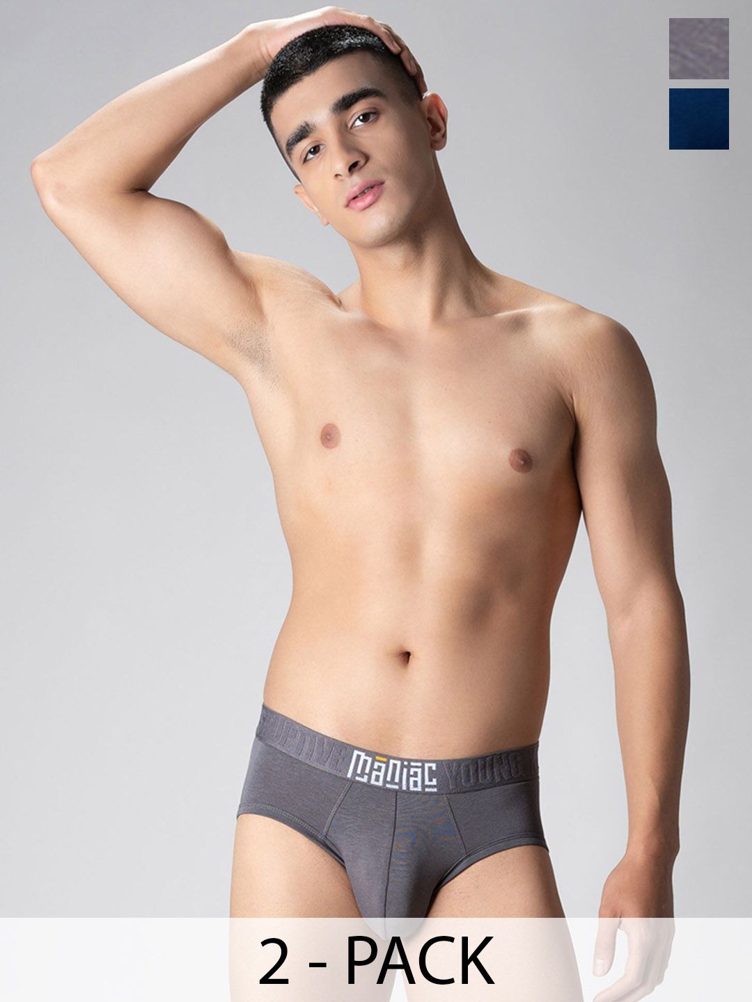 Maniac Men Pack Of 2 Mid-Rise Anti Microbial Basic Briefs MN25-2PCK-MODAL-BRIEF-PTRL_GRY-S-image-36