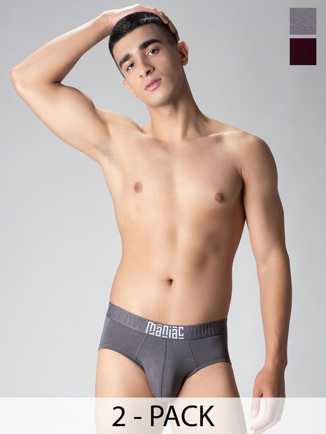 Maniac Men Pack Of 2 Basic Briefs - MN25-2PCK-MODAL-BRIEF-BRGD_GRY-S-picture-10