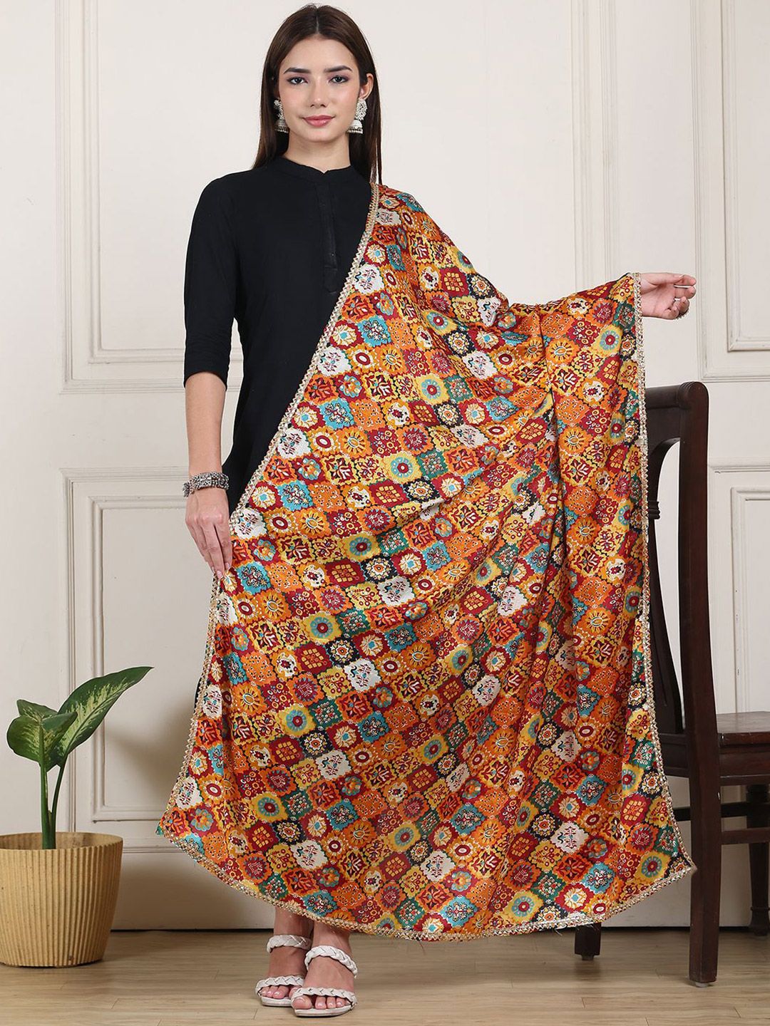 LOOM LEGACY Ethnic Motifs Printed Gotta Patti Dupatta