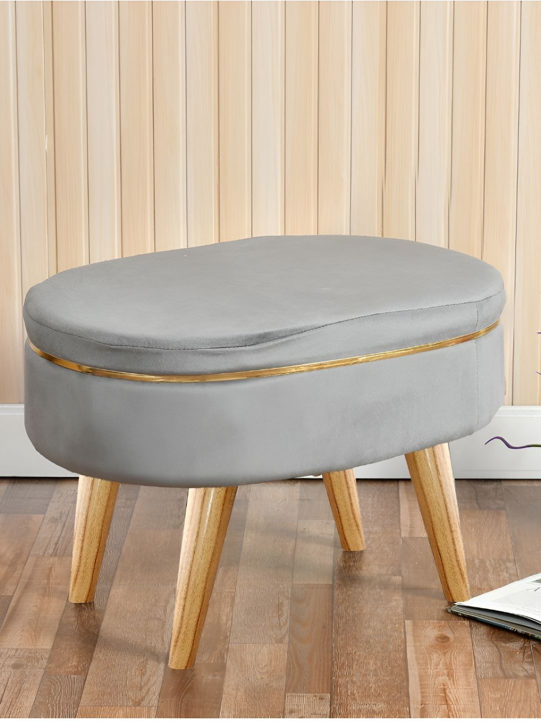 Shadowkart Grey & Brown Wooden & Velvet Freeform Pouffes Ottoman-picture-25