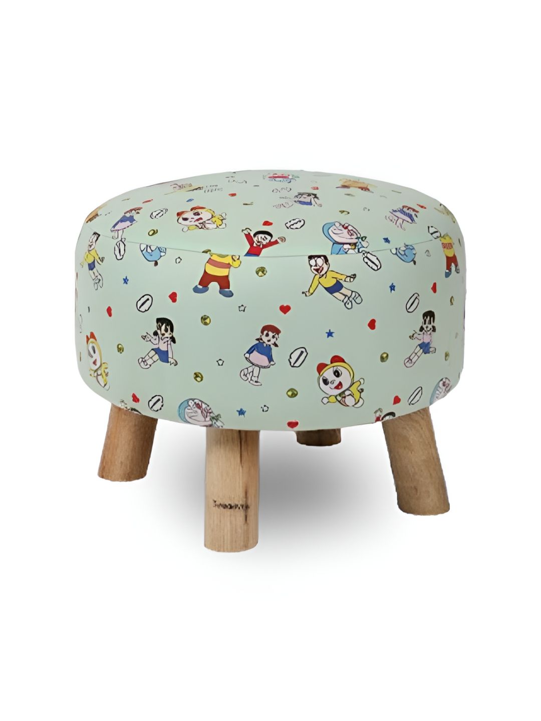THREADVIBE LIVING Blue & Yellow Printed Wooden & Velvet Round Ottoman-image-18