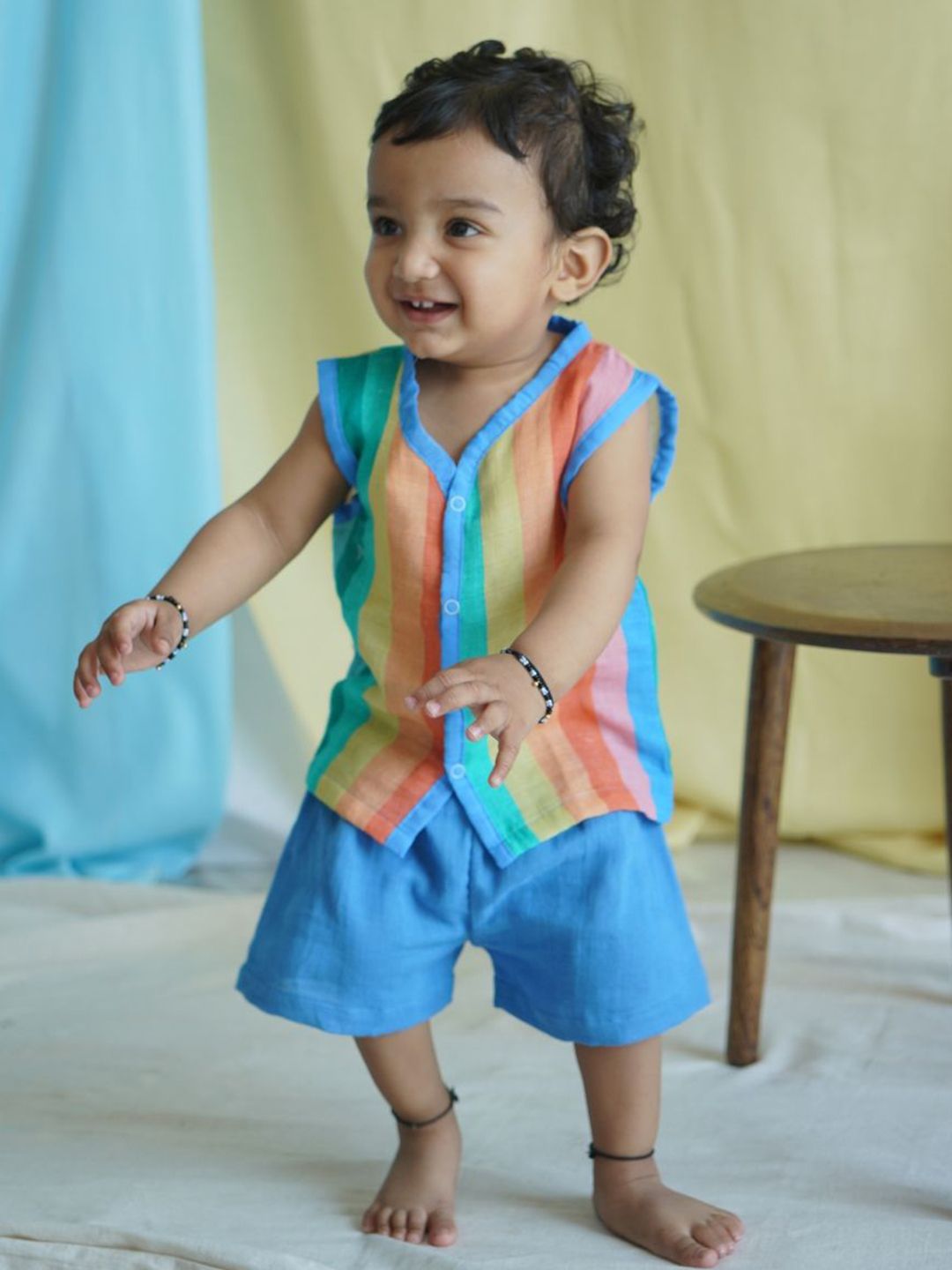 The Boo Boo Club Kids Striped Organic Muslin Jhabla & Shorts-picture-28