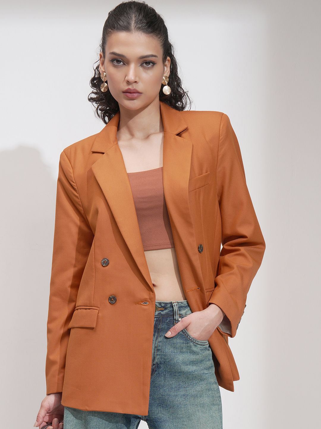 CHIC BY TOKYO TALKIES Notched Lapel Double Breasted Oversized Blazer